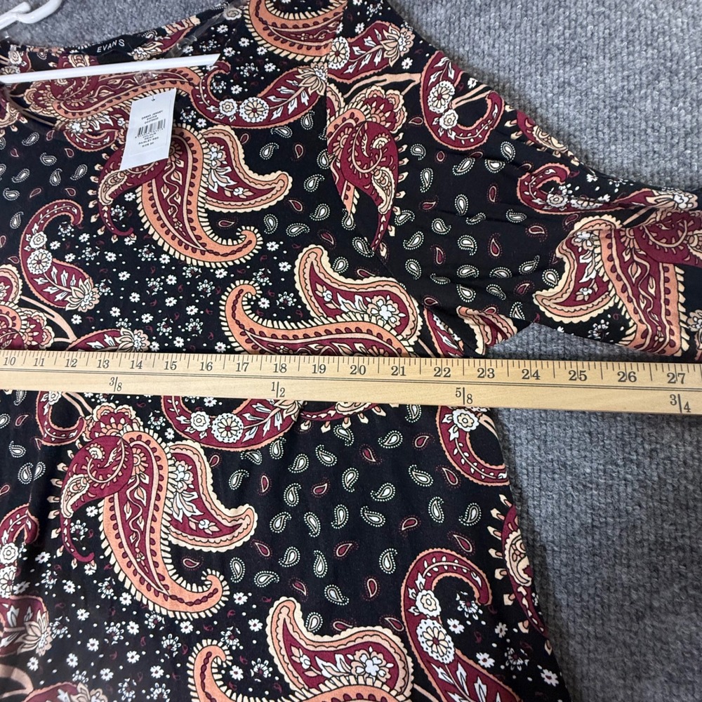 EVANS‎ Paisley Print Jersey Swing Dress Red Black Size 20 Long Sleeve - Picture 6 of 7